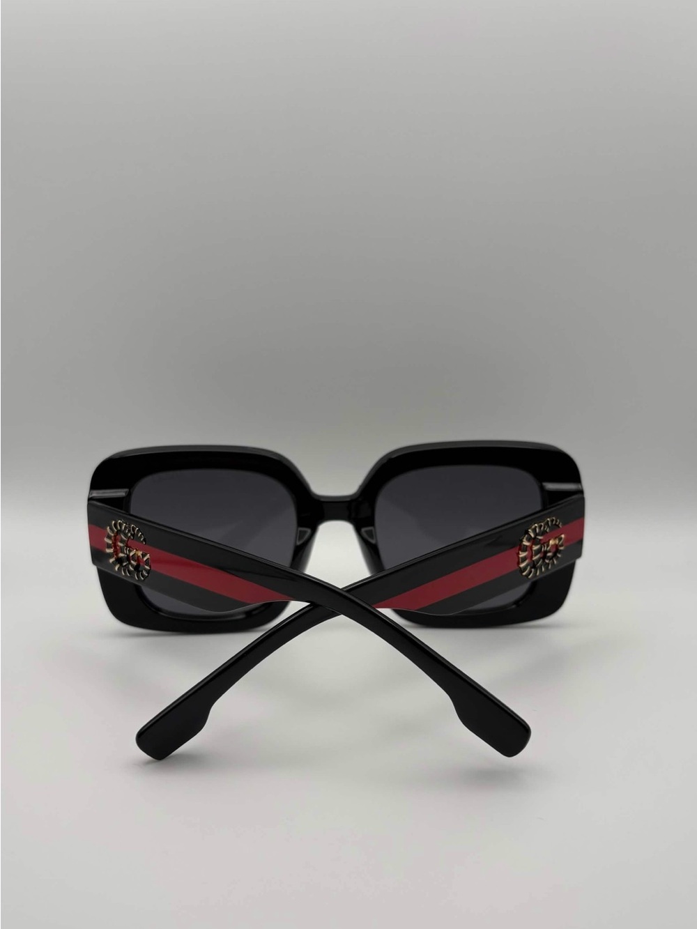 Gucci Black Sunglasses with Red Stripe and Gold GG Accent - Picture 3 of 6